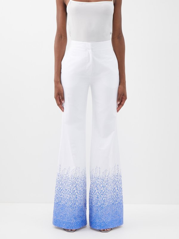 Halpern Sequinned cotton-lawn stovepipe trousers