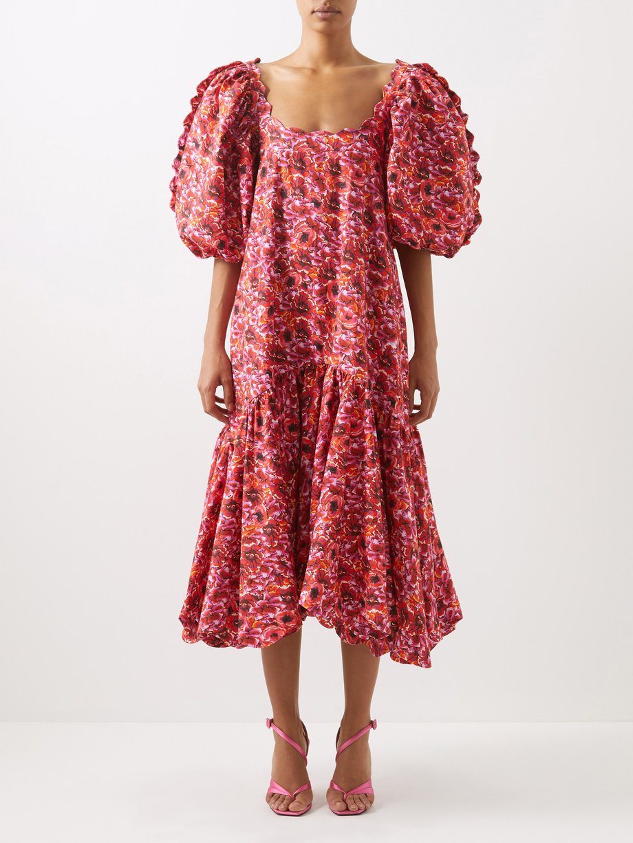 Pink Maya puff-sleeve floral-print cotton-blend dress | Kika Vargas ...