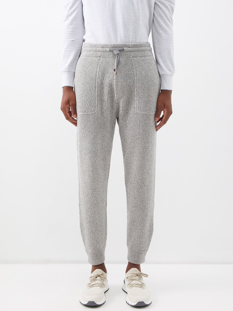 Ribbed cashmere track pants