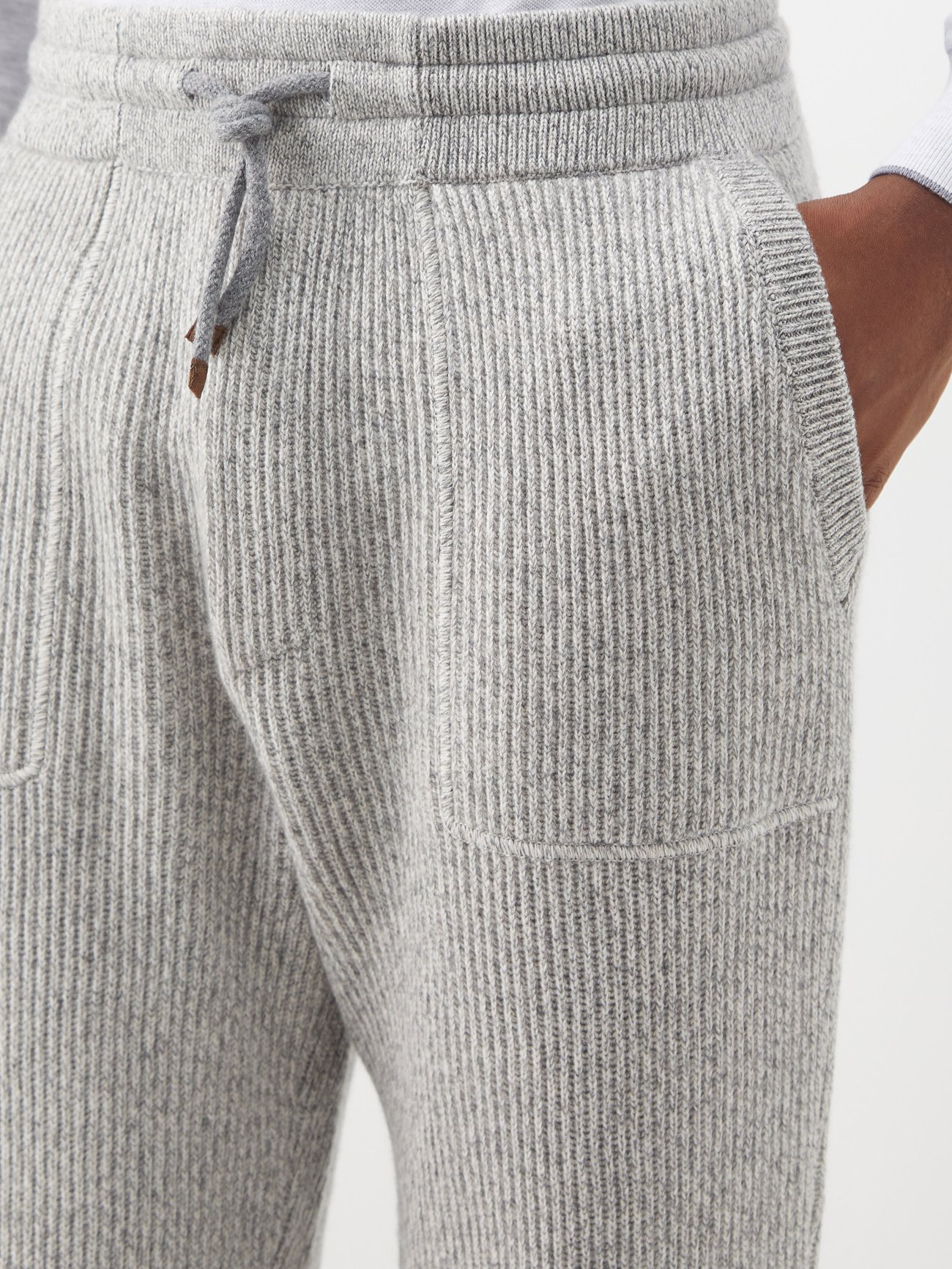 Grey Ribbed cashmere track pants