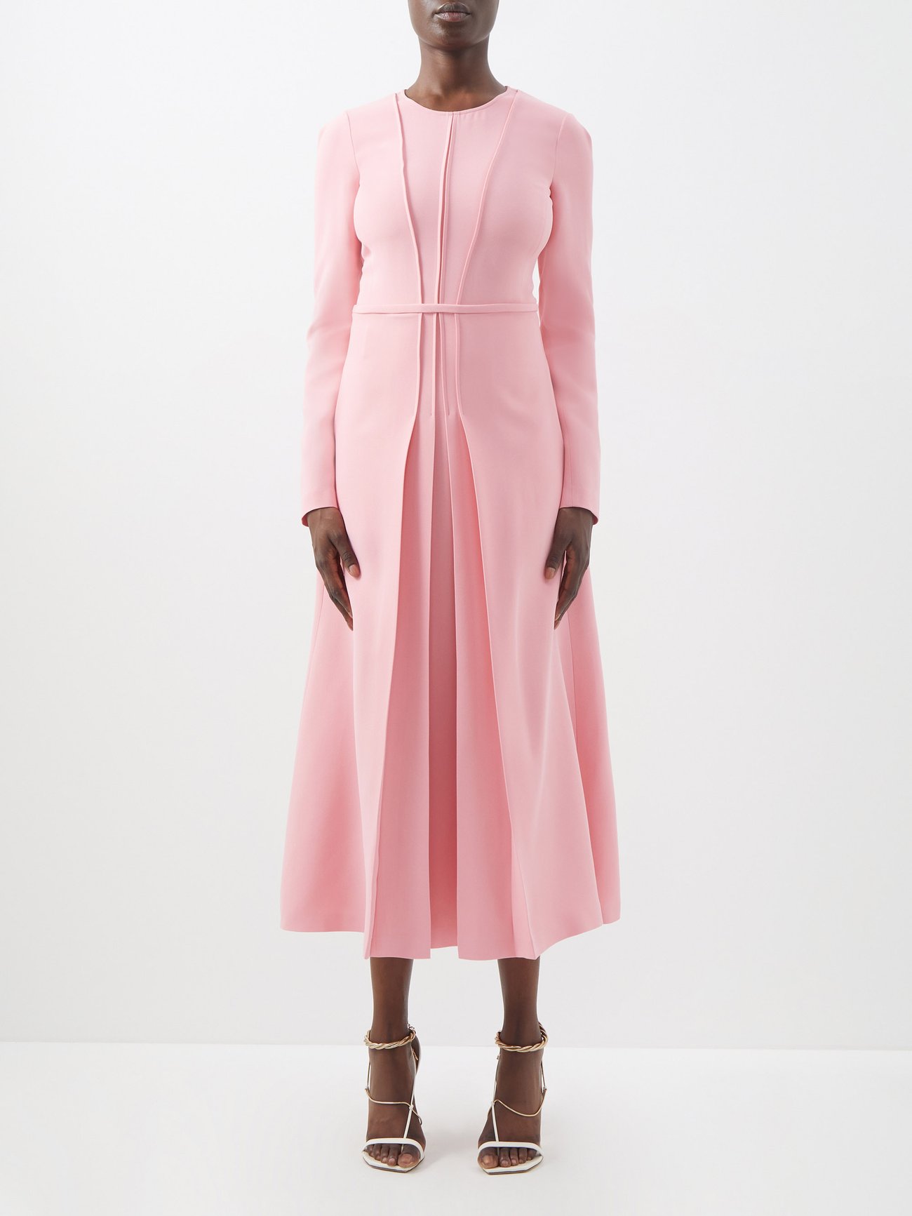 Pink Pleated crepe midi dress | Giambattista Valli | MATCHESFASHION US