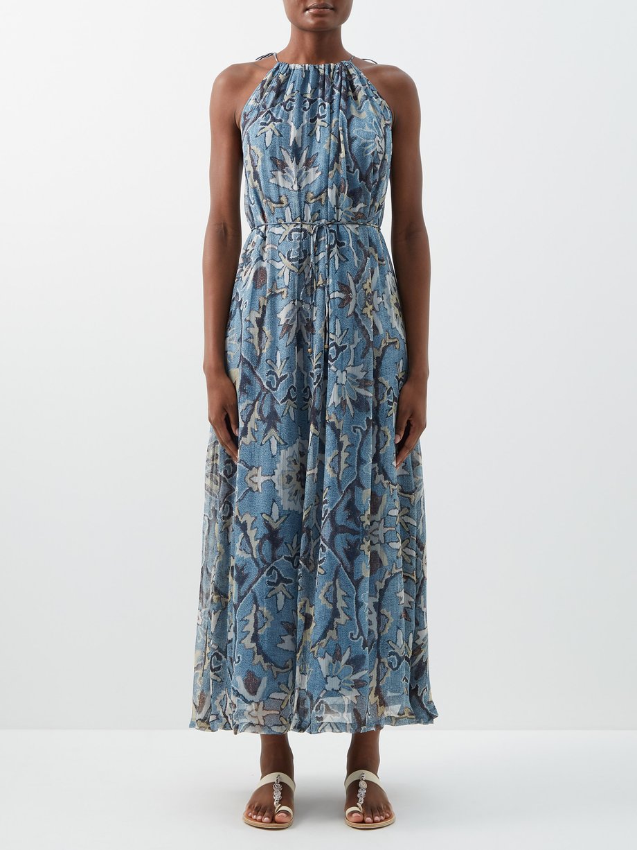 Hannah Artwear Blue Serena Savitri-print chiffon dress | 매치스패션, 모던 럭셔리 ...
