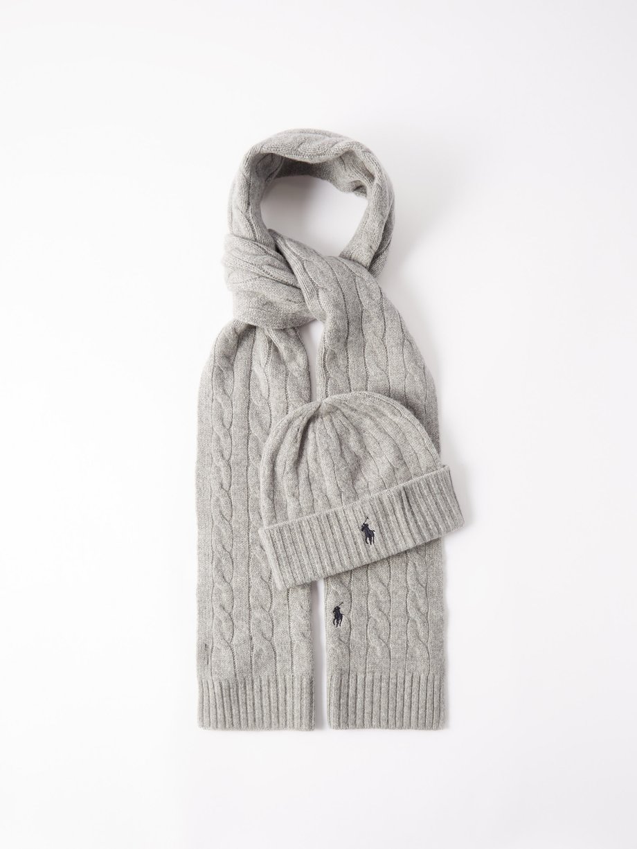 Grey Logo-embroidered cashmere hat & scarf set | Polo Ralph Lauren |  MATCHESFASHION US