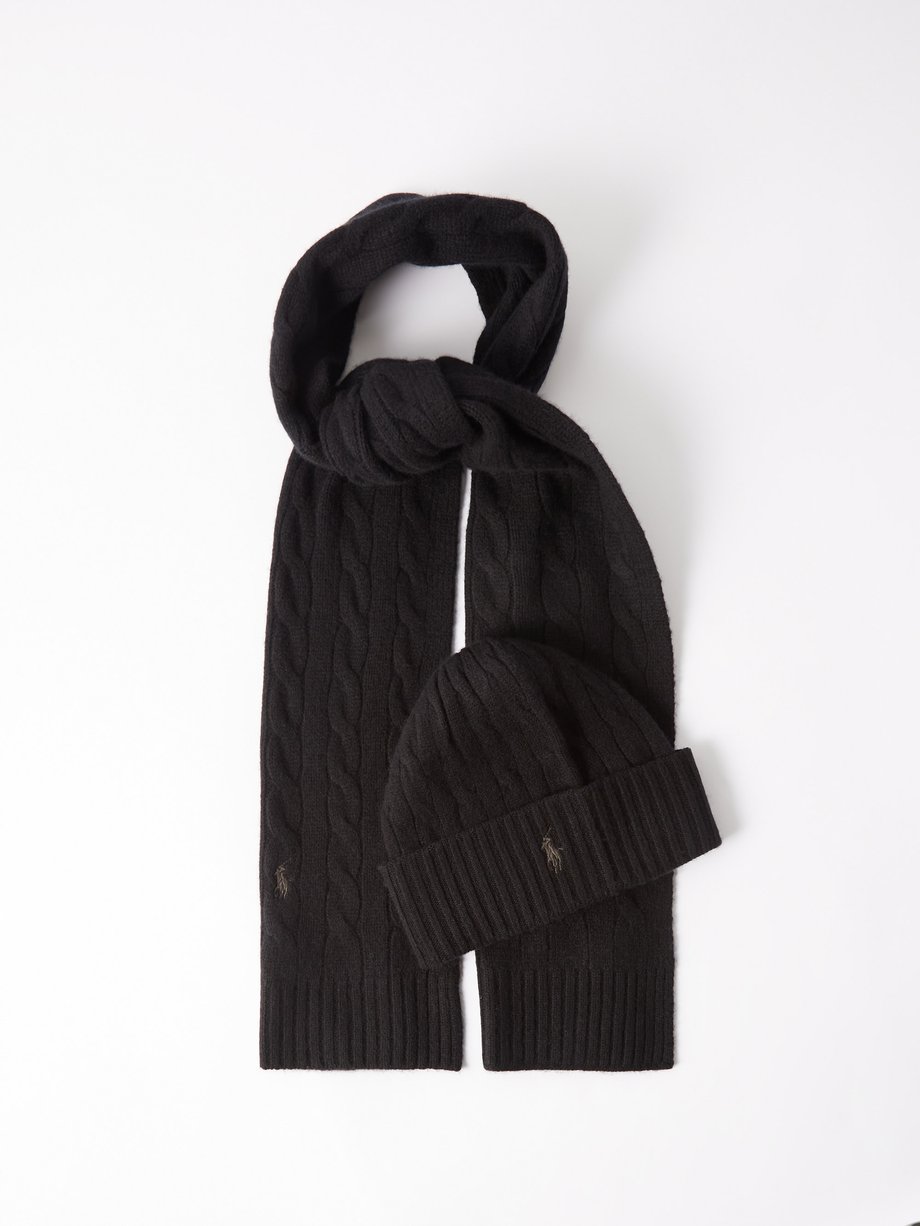 Black Logo-embroidered cashmere hat & scarf set | Polo Ralph Lauren |  MATCHESFASHION UK