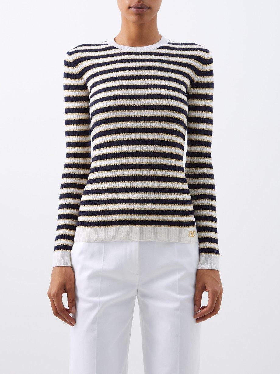 slogan sortie Teknologi White Logo-embroidered lamé-stripe sweater | Valentino Garavani |  MATCHESFASHION US
