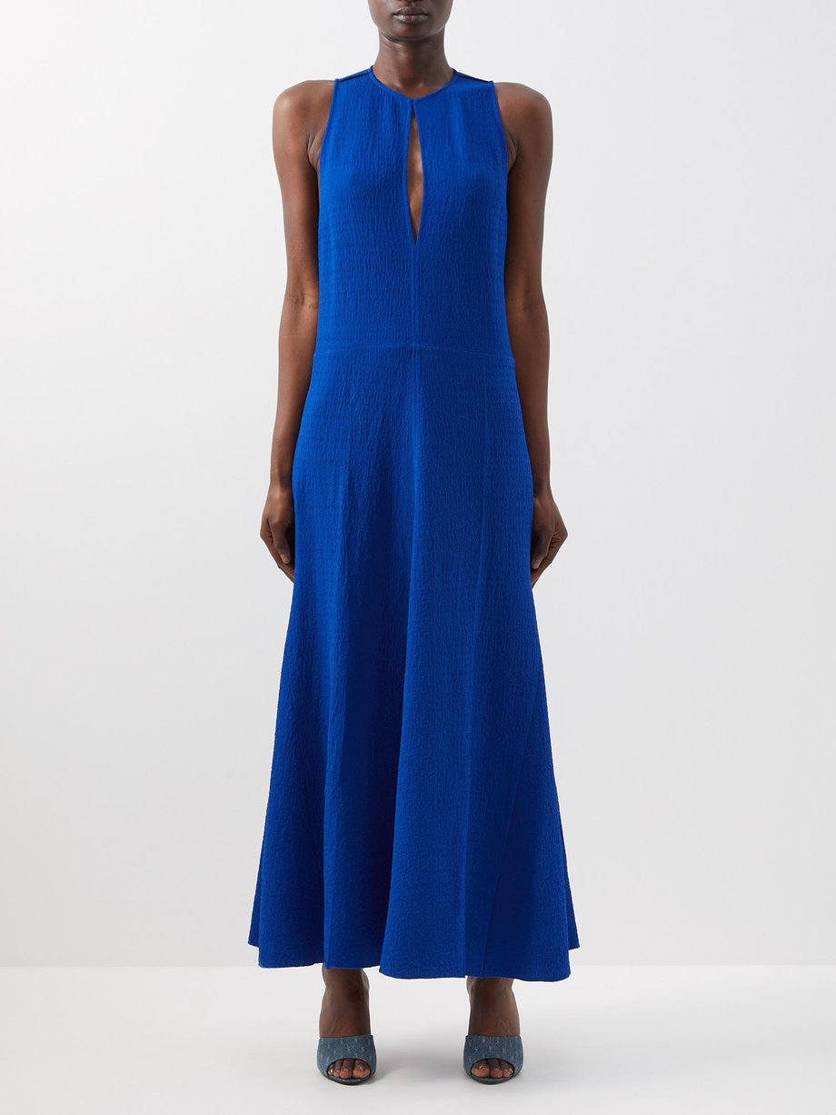 Blue Keyhole cloqué maxi dress | Victoria Beckham | MATCHESFASHION UK