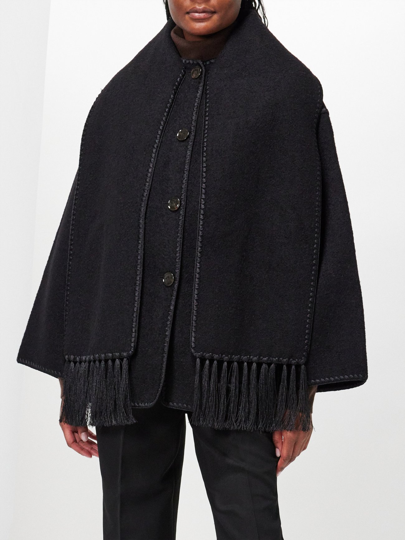 | Black MATCHES scarf-neck UK Embroidered Toteme | wool-blend jacket
