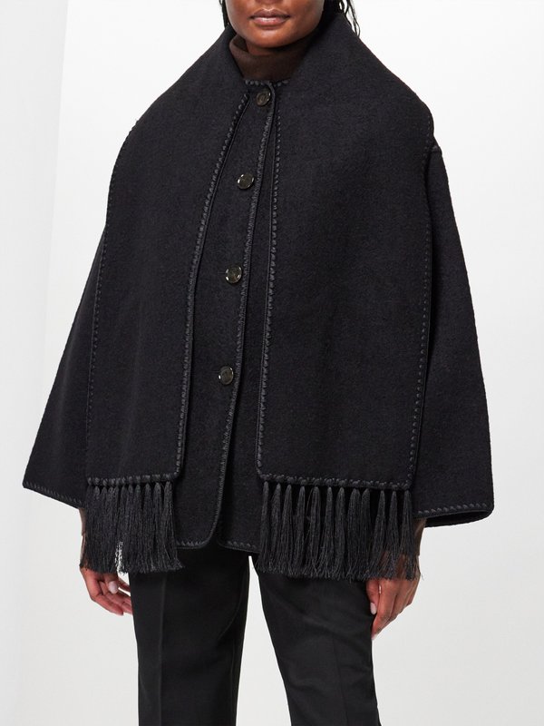 Black Embroidered scarf-neck wool-blend jacket | Toteme | MATCHES UK