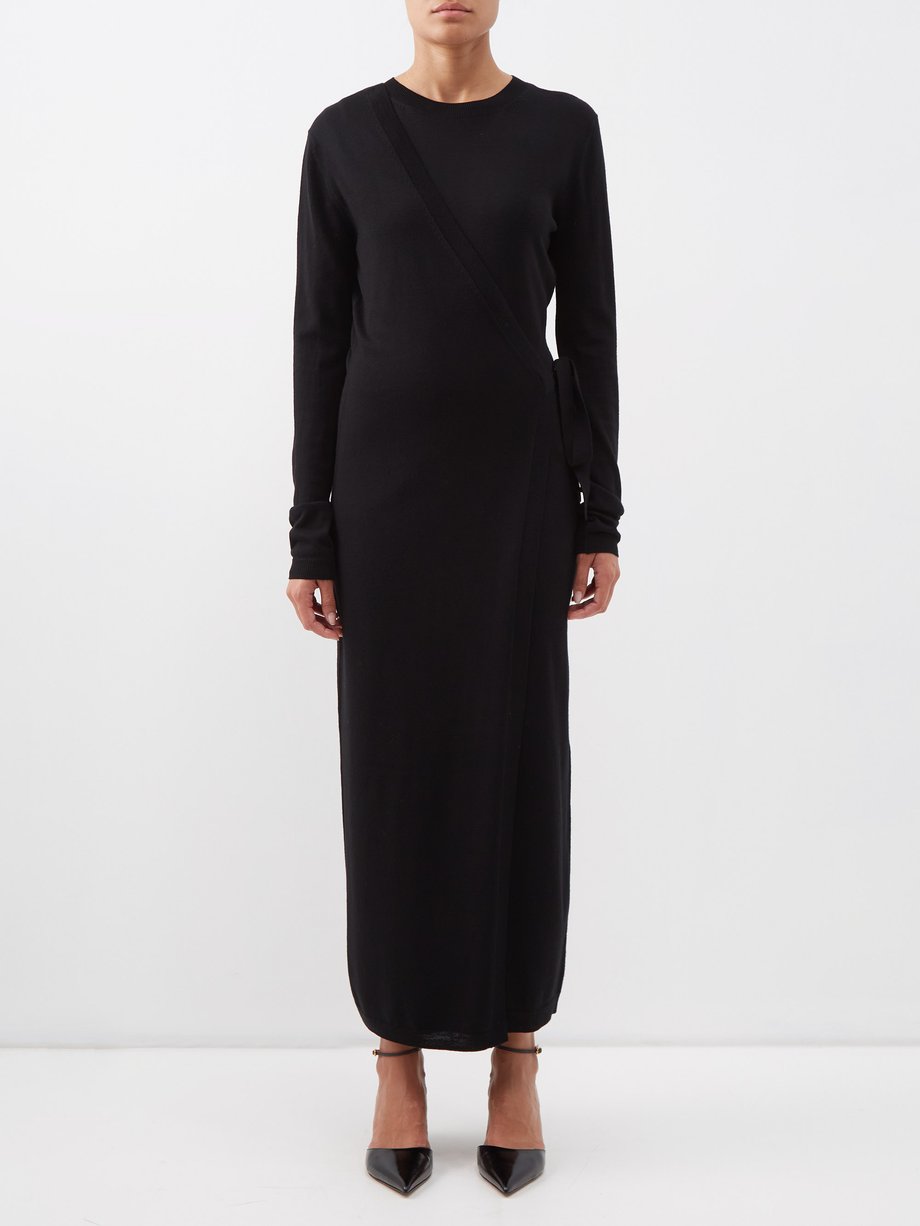 Black Detachable-sleeve wool wrap dress | Toteme | MATCHESFASHION US