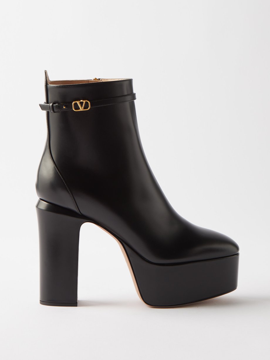 Black V-Logo leather platform boots | Garavani | MATCHESFASHION US