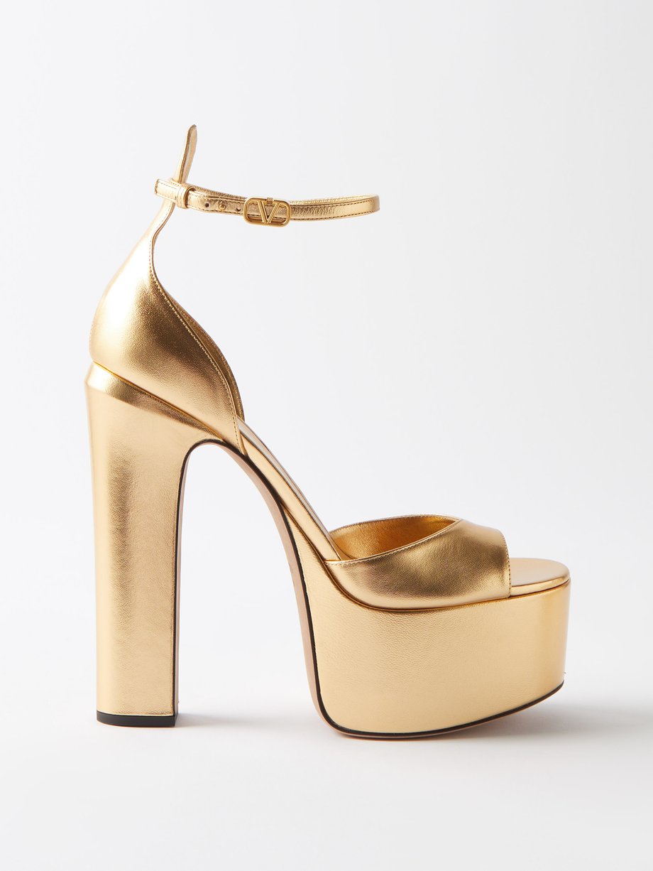 Gold Tan-Go 155 metallic-leather platform sandals | Valentino Garavani ...