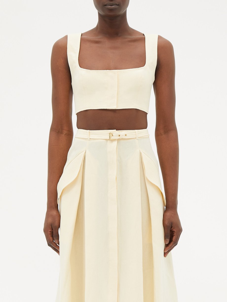 Yellow Jirja concealed hook linen cropped top | Le Kasha | MATCHES UK