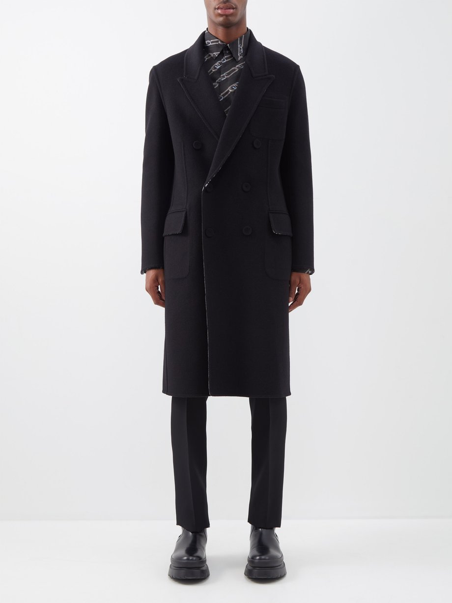 Black Double-breasted reversible wool-blend overcoat | Fendi ...