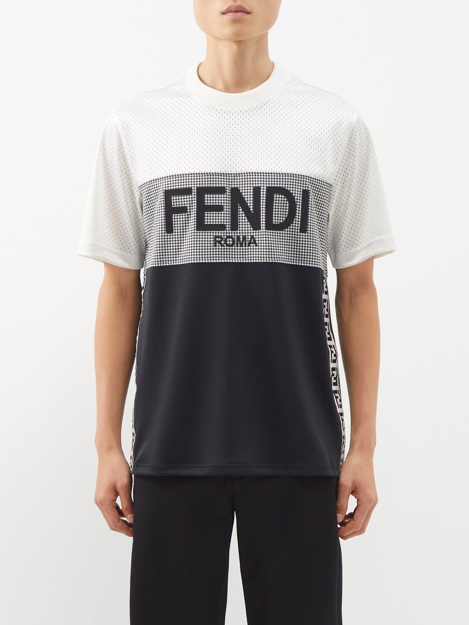 White Logo houndstooth perforated jersey T-shirt | Fendi ...