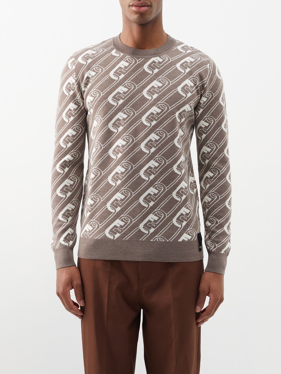 Brown O’Lock-intarsia wool sweater | Fendi | MATCHESFASHION US