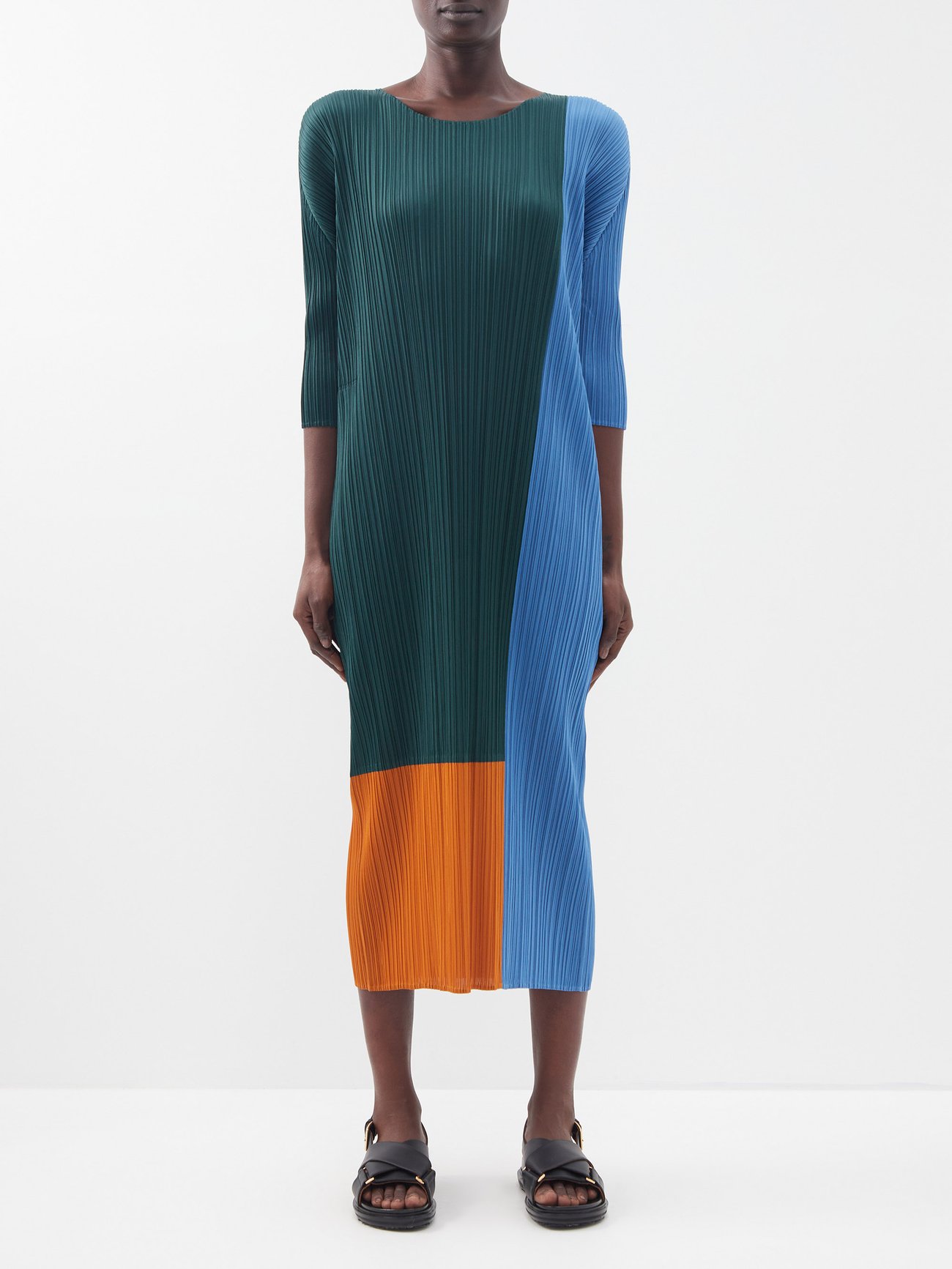 Green Colour-blocked technical-pleated dress | Pleats Please Issey