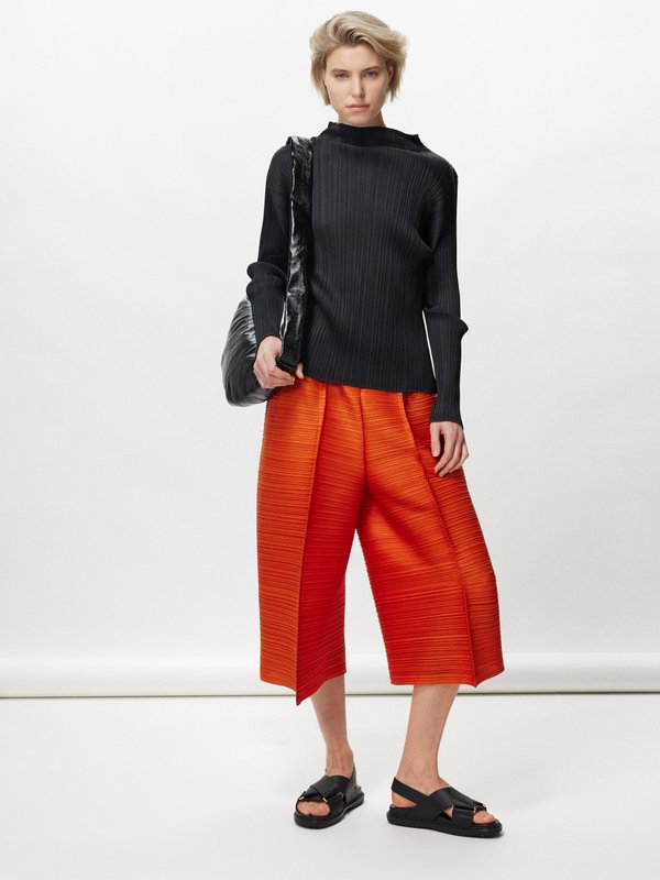 Black High-neck technical-pleated top | Pleats Please Issey Miyake 