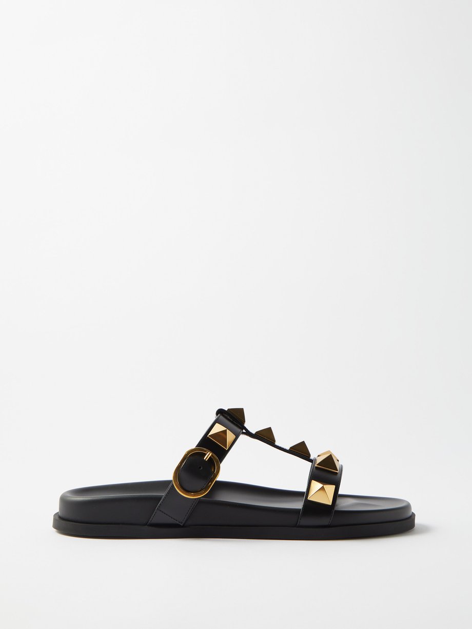 Black Roman Stud 0.5 T-strap leather sandals | Valentino Garavani ...