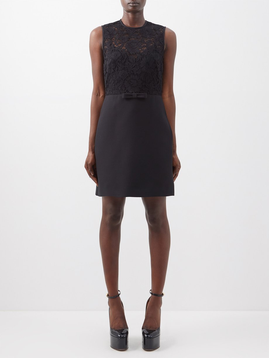 Black Crepe Couture guipure-lace wool-blend dress