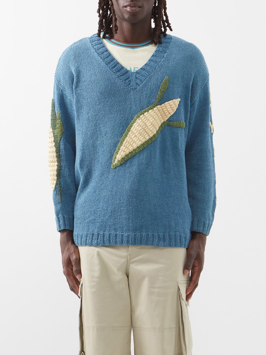 Keeping corn-appliqué organic-cotton sweater
