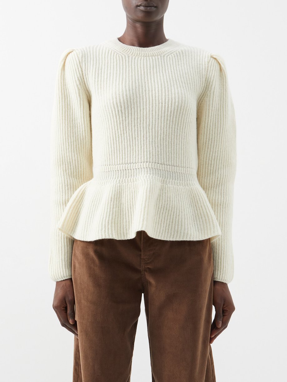 Neutral Peplum-hem ribbed-knit wool sweater | Lemaire | MATCHESFASHION US
