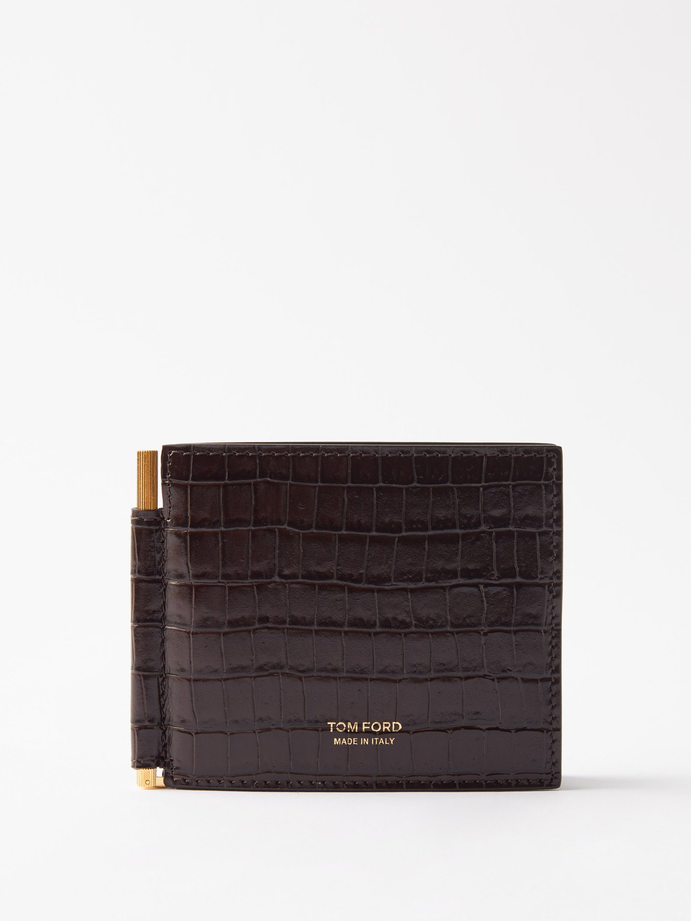 Brown Crocodile-effect leather bi-fold wallet | Tom Ford | MATCHESFASHION US