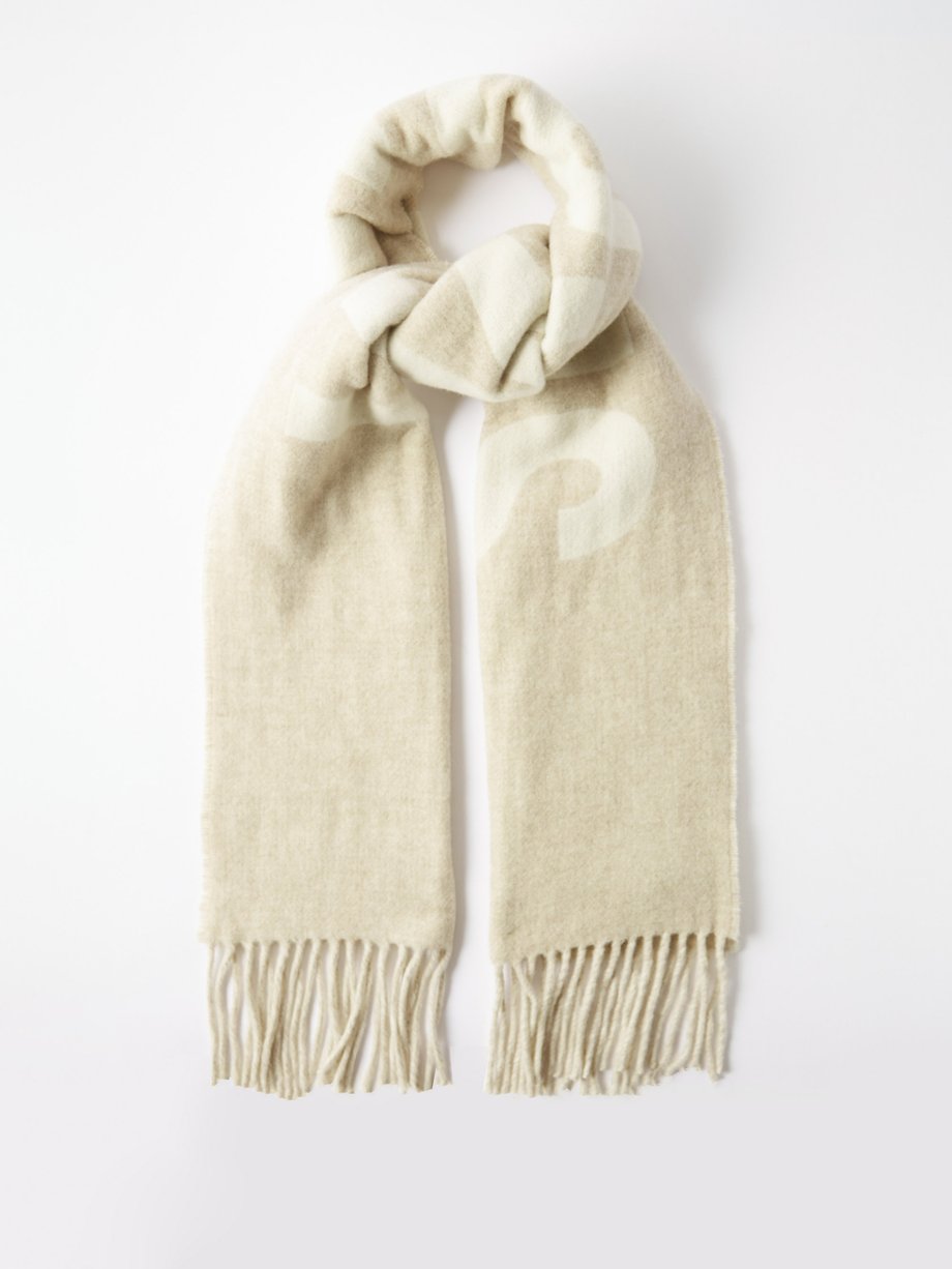 Beige Logo-jacquard fringed wool scarf | Jacquemus | MATCHESFASHION US