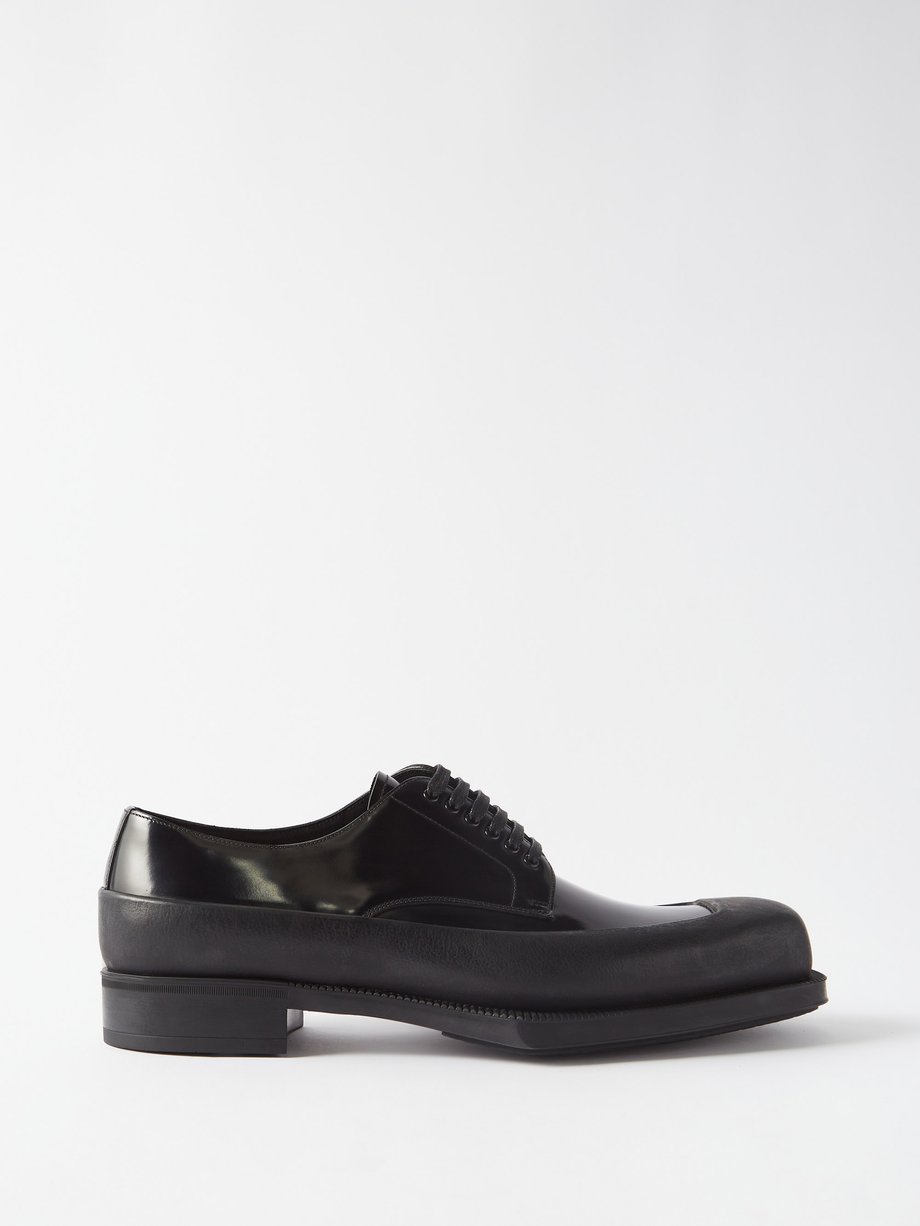 Black Contrast-panels leather derby shoes | Prada | MATCHES UK