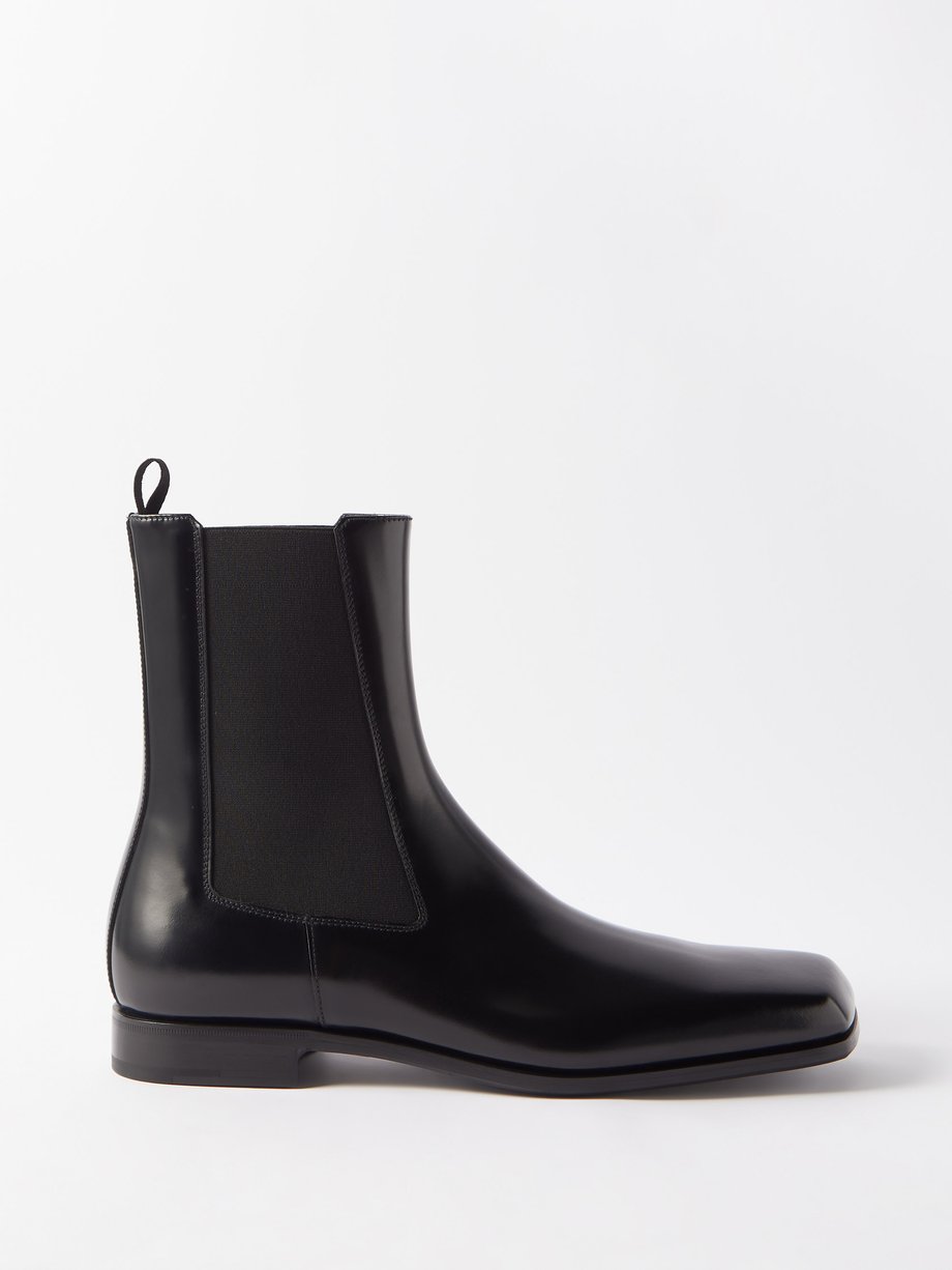 Black Square-toe patent-leather Chelsea boots | Prada | MATCHES UK