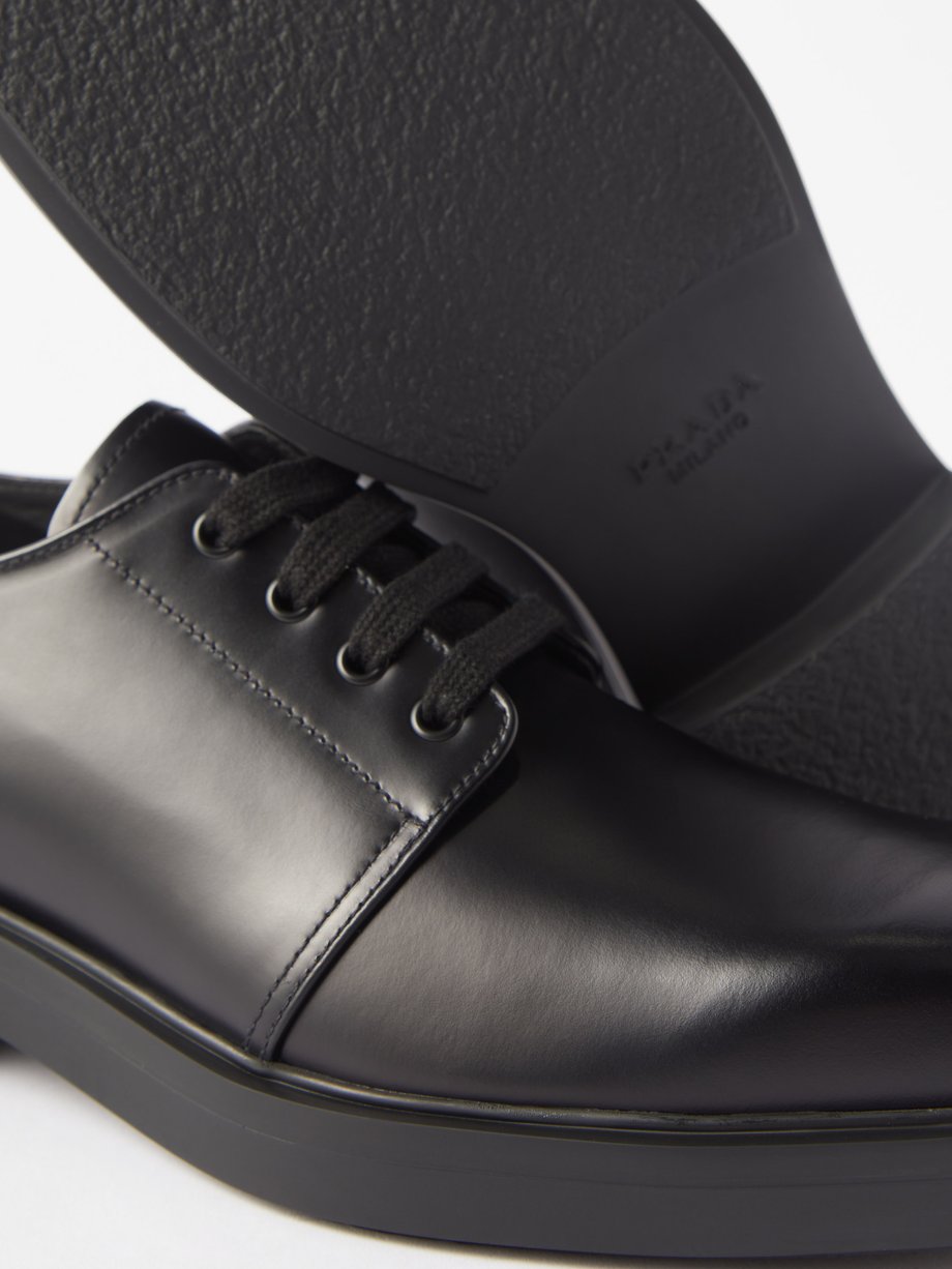 Black Square-toe leather Derby shoes | Prada | MATCHES UK