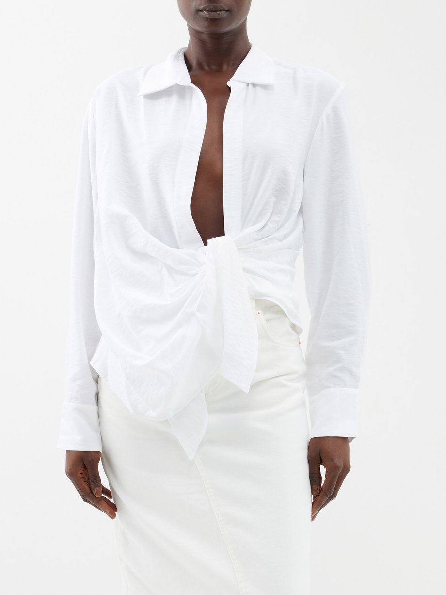 White Bahia plunge-neck tie shirt, Jacquemus