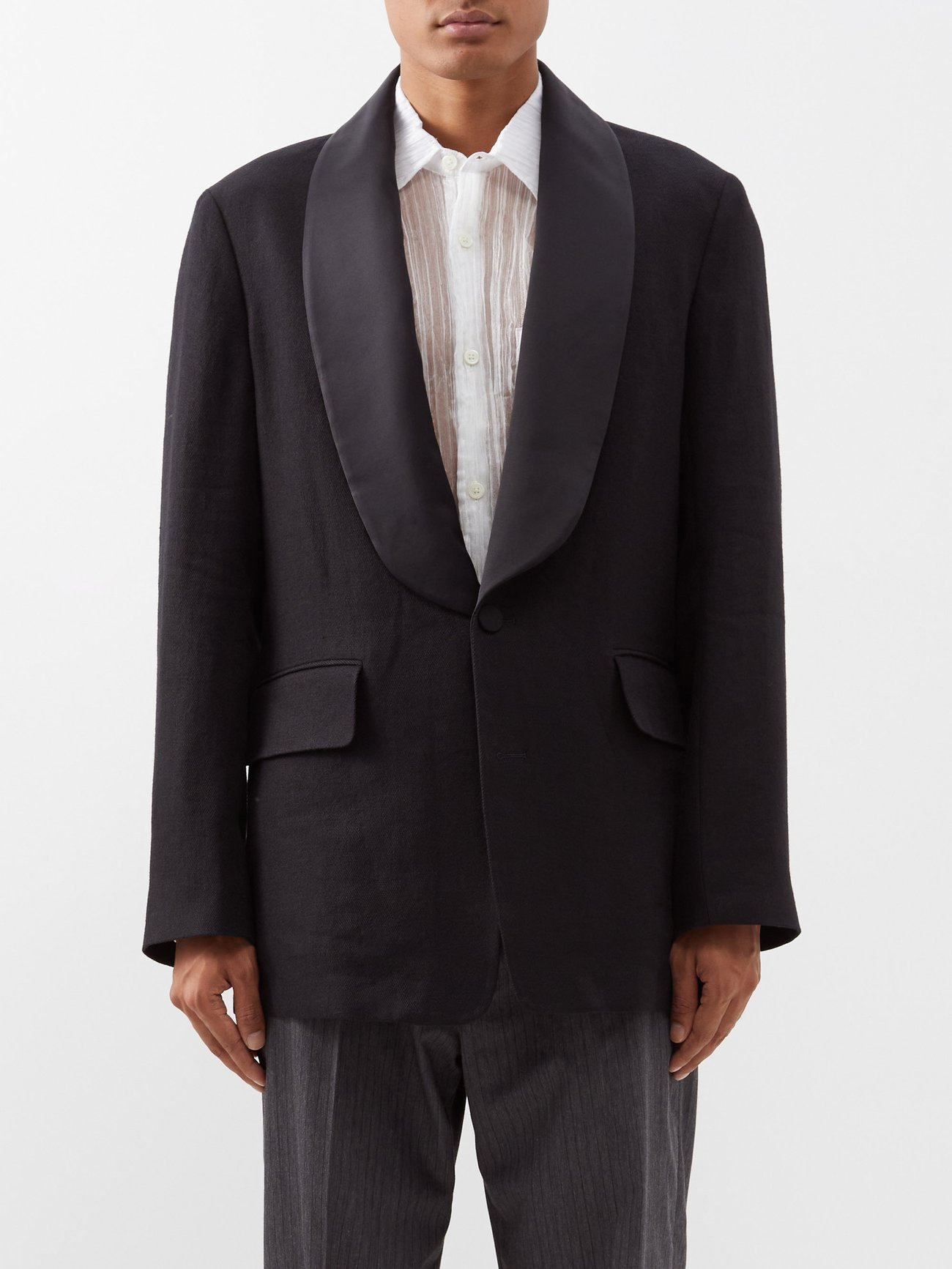 Satin-lapel wool-blend tuxedo jacket