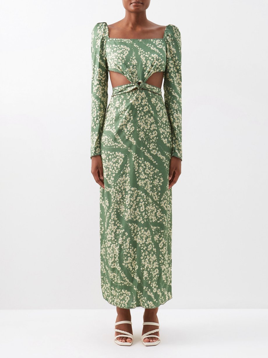 Green Cuarzo square-neck cutout printed-crepe dress | Agua by Agua ...