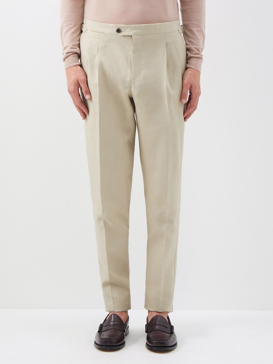 Beige Pleated linen trousers | Thom Sweeney | MATCHESFASHION US