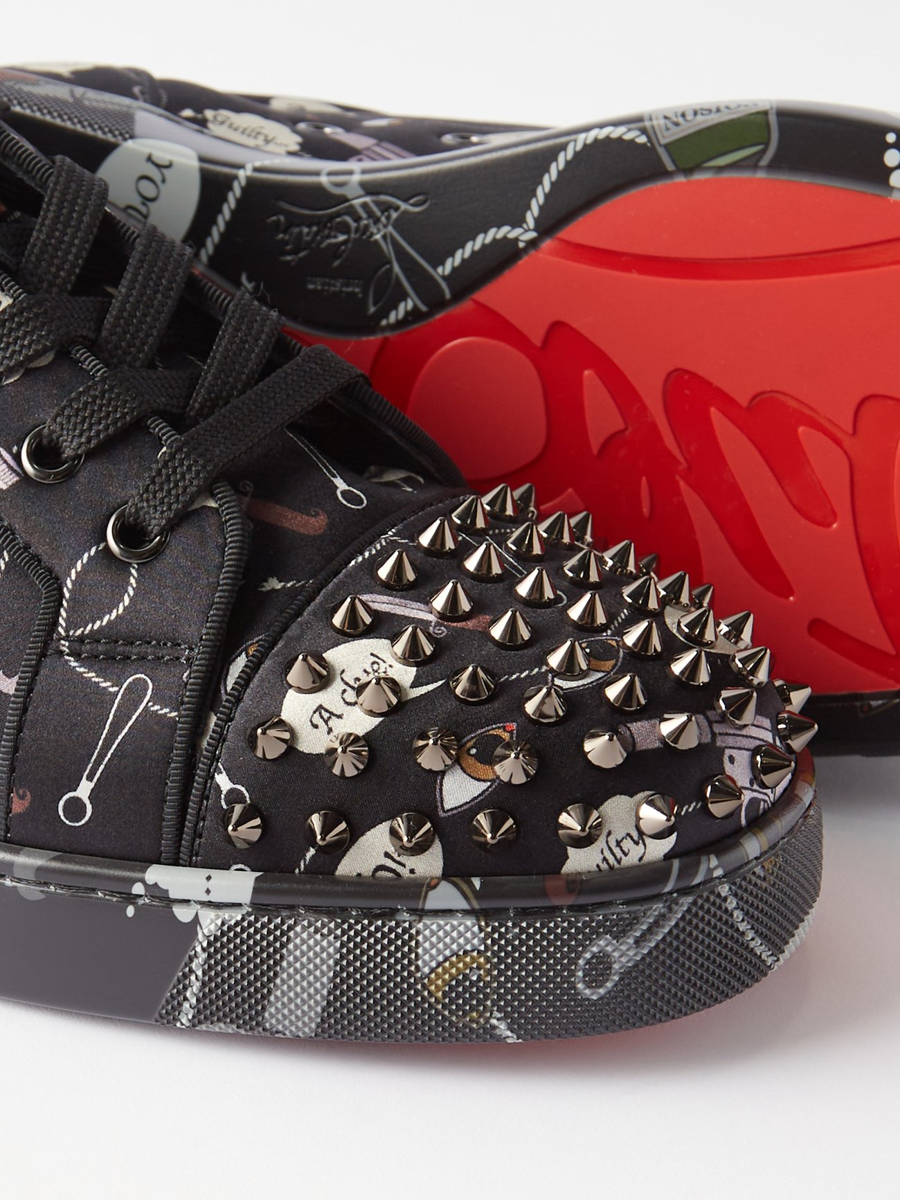 Christian Louboutin Louis Junior Spike-embellished Leather Trainers In Black