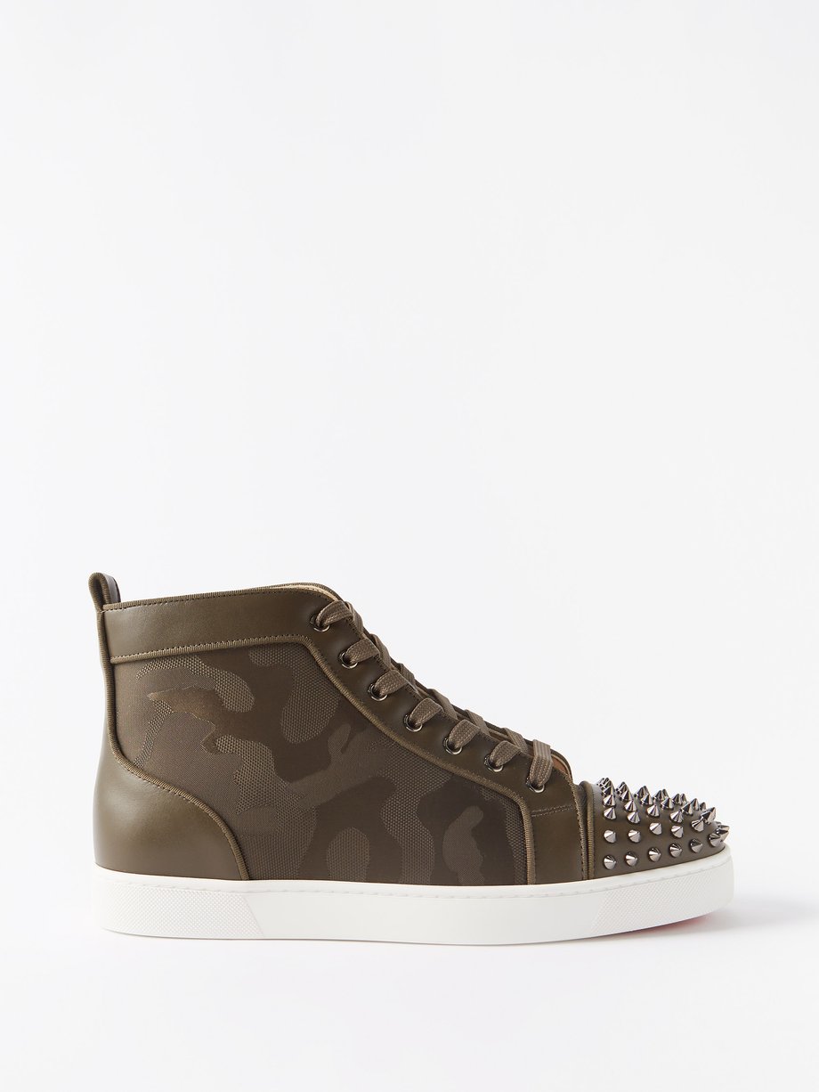 Christian Louboutin Men's Lou Spikes Orlato Leather High-Top Sneakers