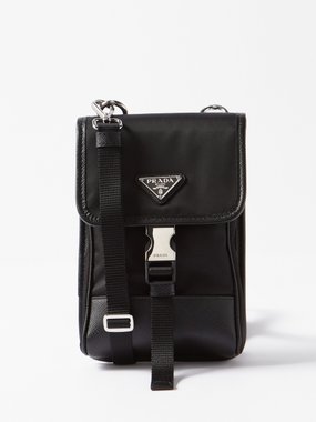 Prada Men's Triangle Logo Leather Crossbody Bag