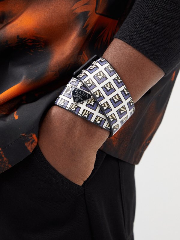Prada Geometric-print leather bracelet