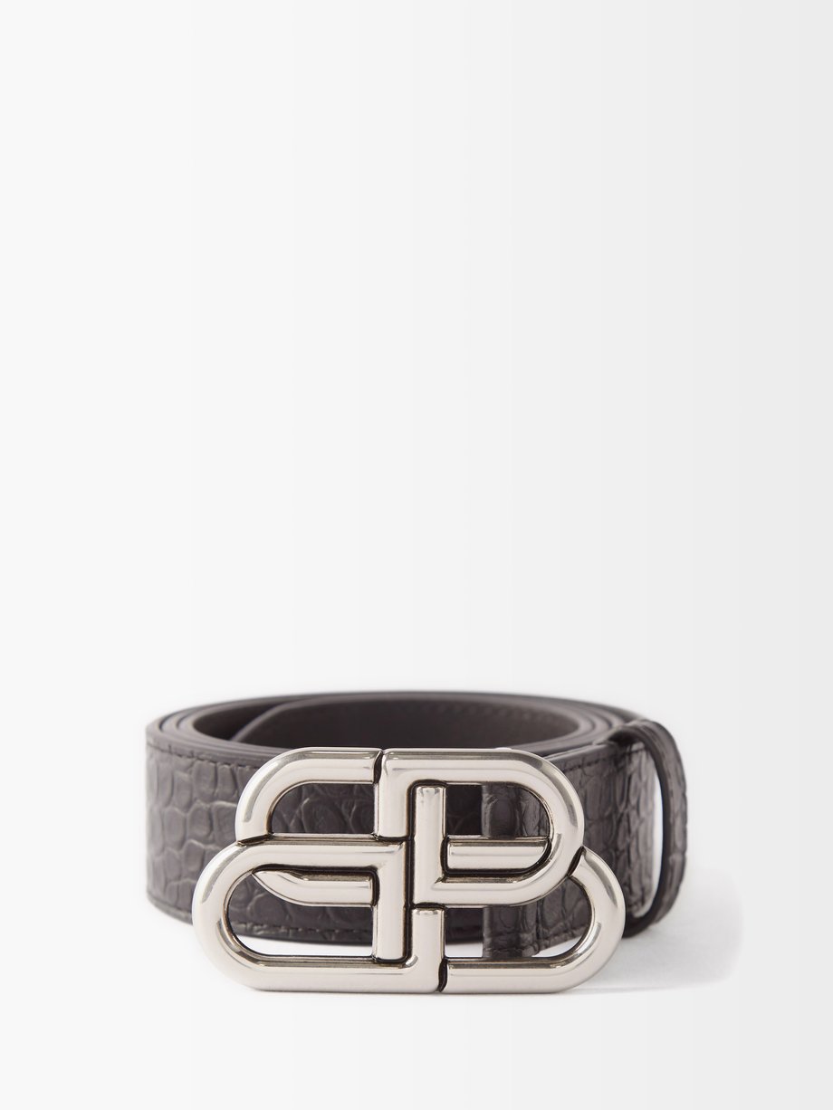 Black BB-logo crocodile-effect leather belt | Balenciaga 