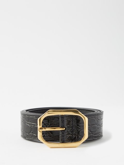 Crocodile-effect leather belt