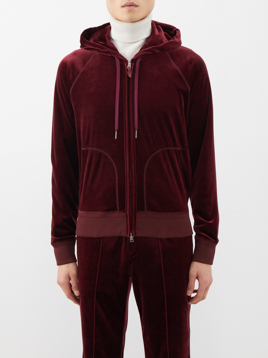 Burgundy Raglan-sleeve velour hoodie | Tom Ford | MATCHESFASHION US