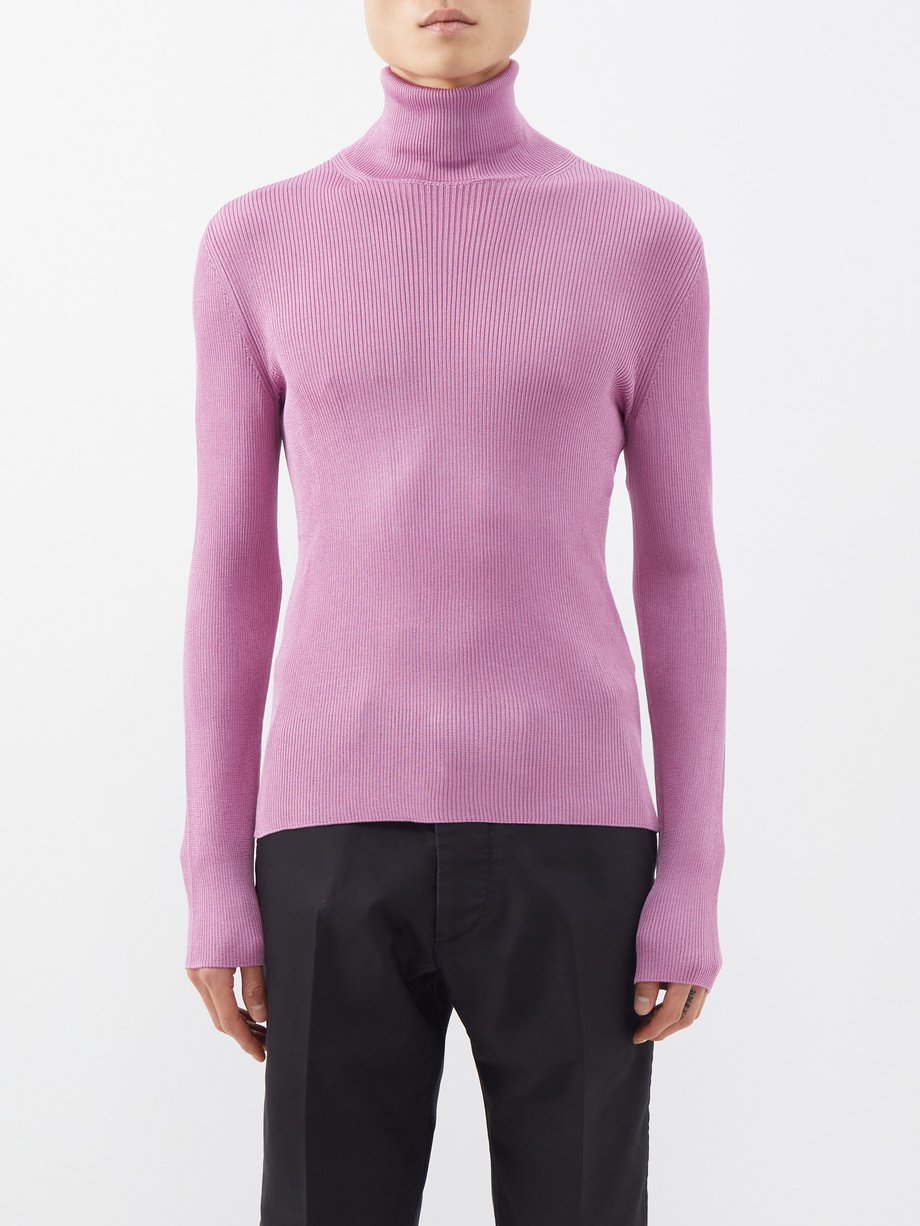 Pink Roll-neck ribbed-silk sweater | Tom Ford | MATCHESFASHION US