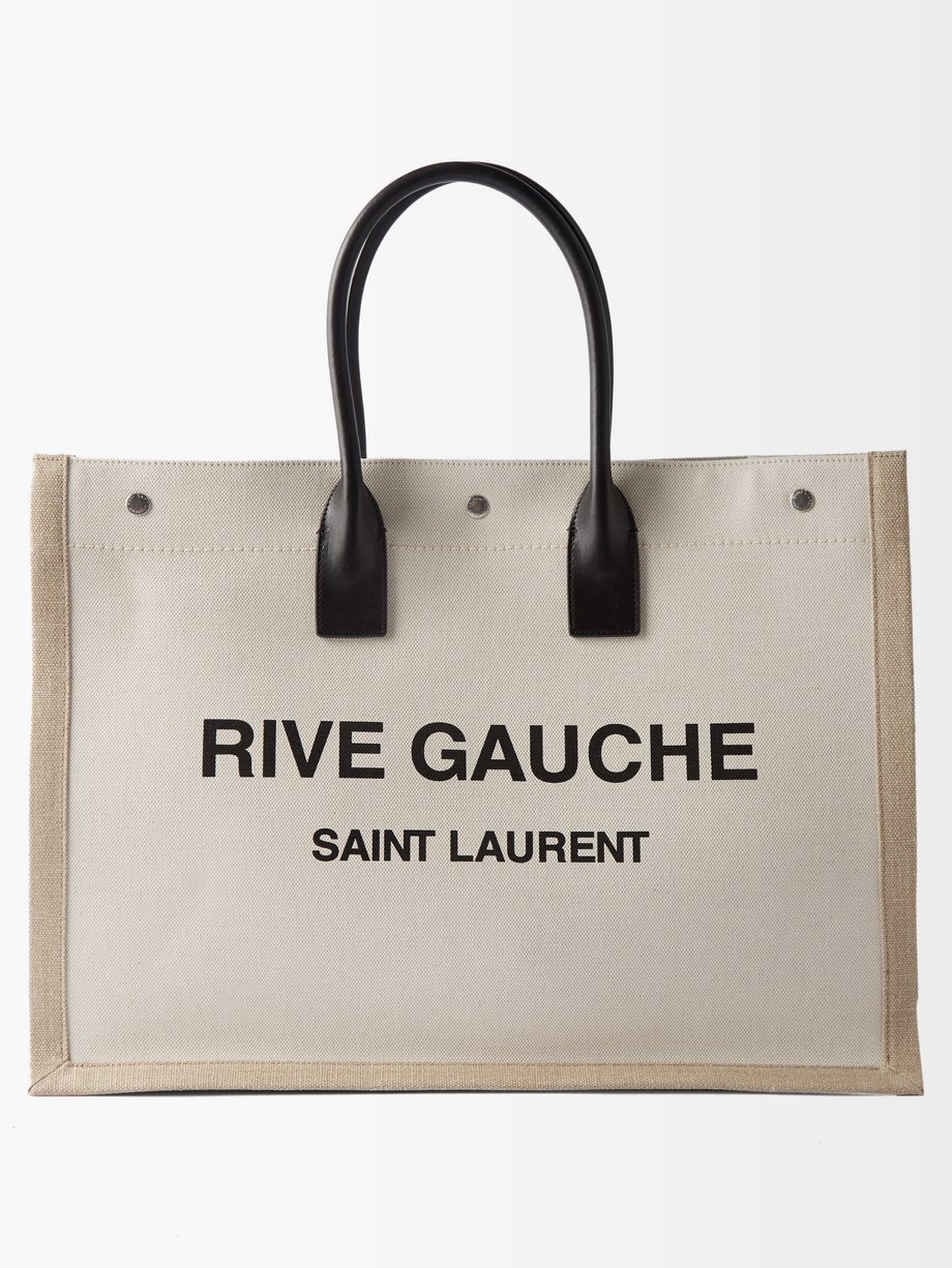 SAINT LAURENT Yves Saint Laurent Vintage Beige Embroidered Canvas Tote Bag, Beige Women's Handbag