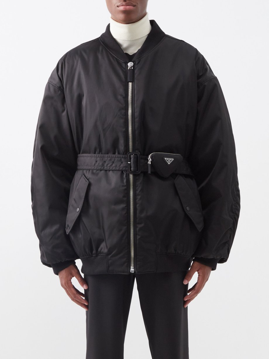 Black Oversized belted Re-Nylon bomber jacket | Prada | MATCHES UK