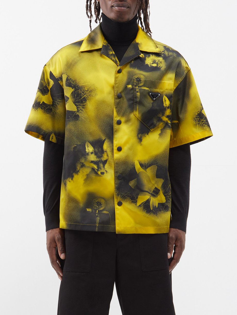 Yellow Cuban-collar floral-print Re-Nylon shirt, Prada