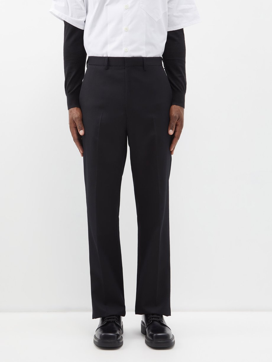 Black Tailored wool-gabardine wide-leg trousers | Prada | MATCHES UK