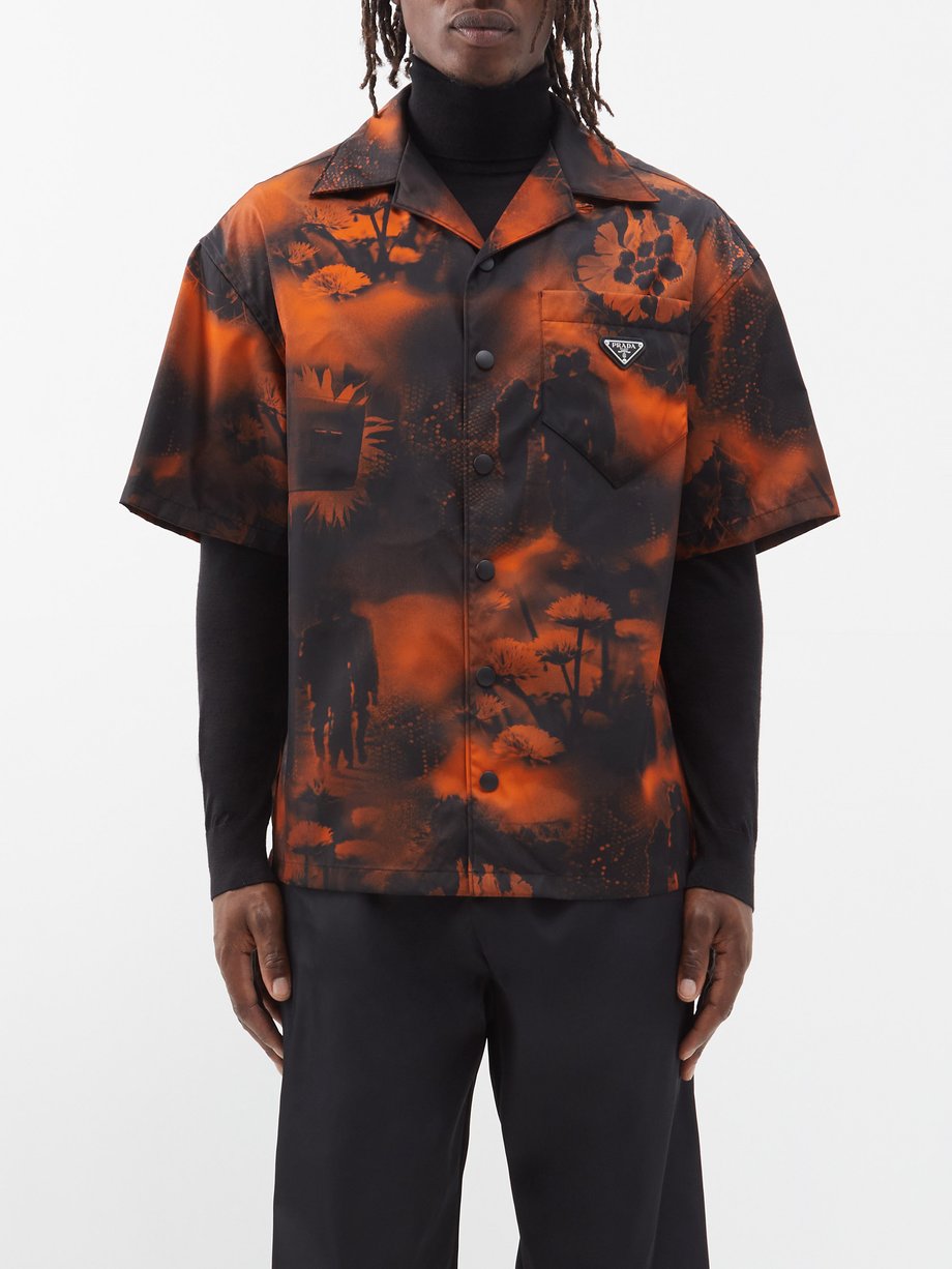 Orange Cuban-collar floral-print Re-Nylon shirt | Prada | MATCHES UK