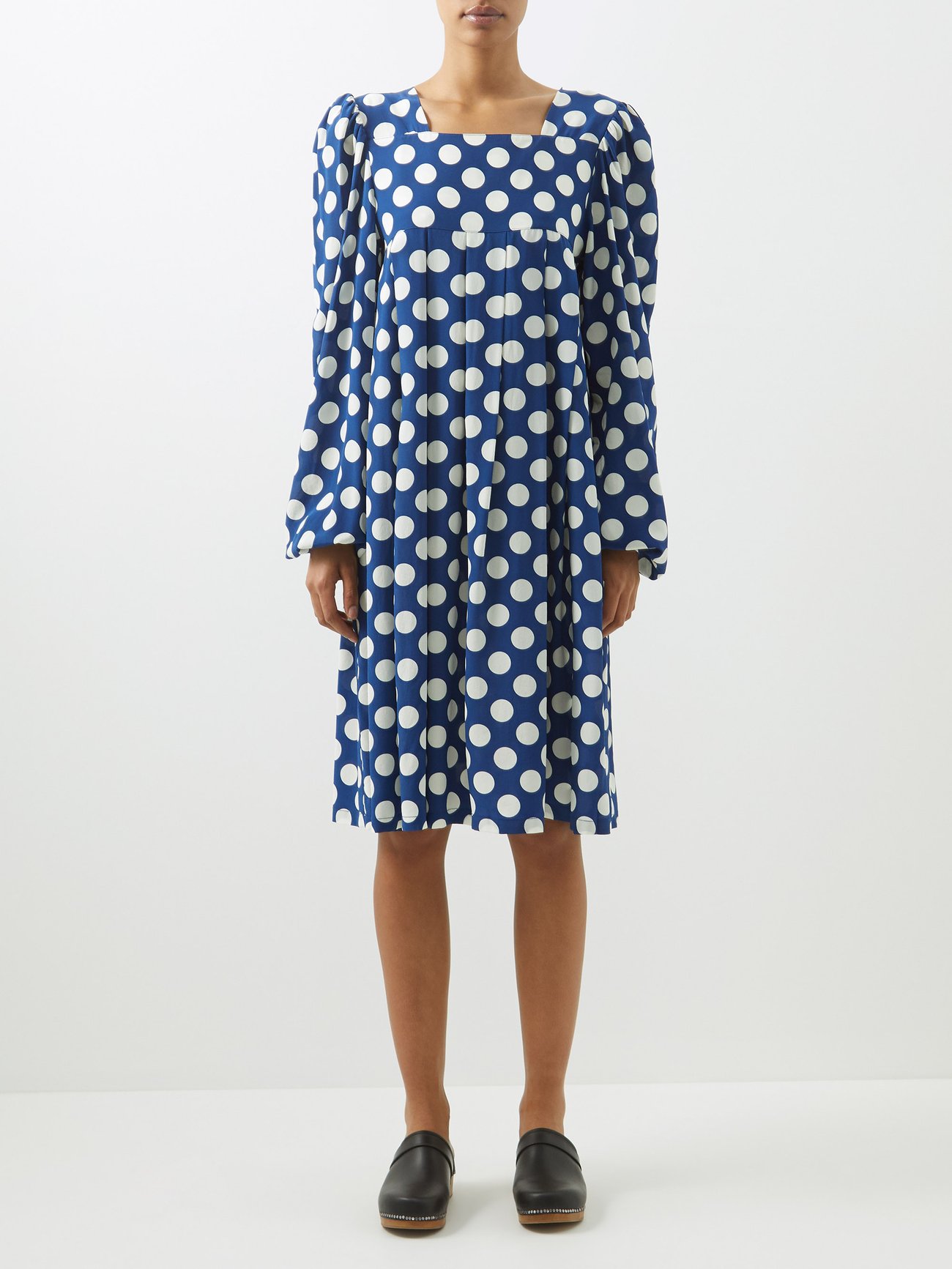 Navy Square-neck polka-dot silk dress | Caro Editions | MATCHESFASHION UK