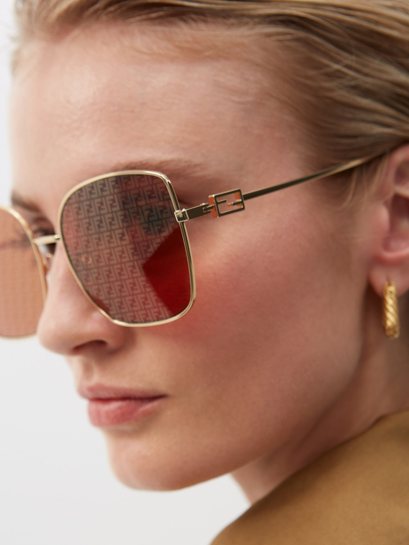 Baguette oversized square-frame gold-tone sunglasses