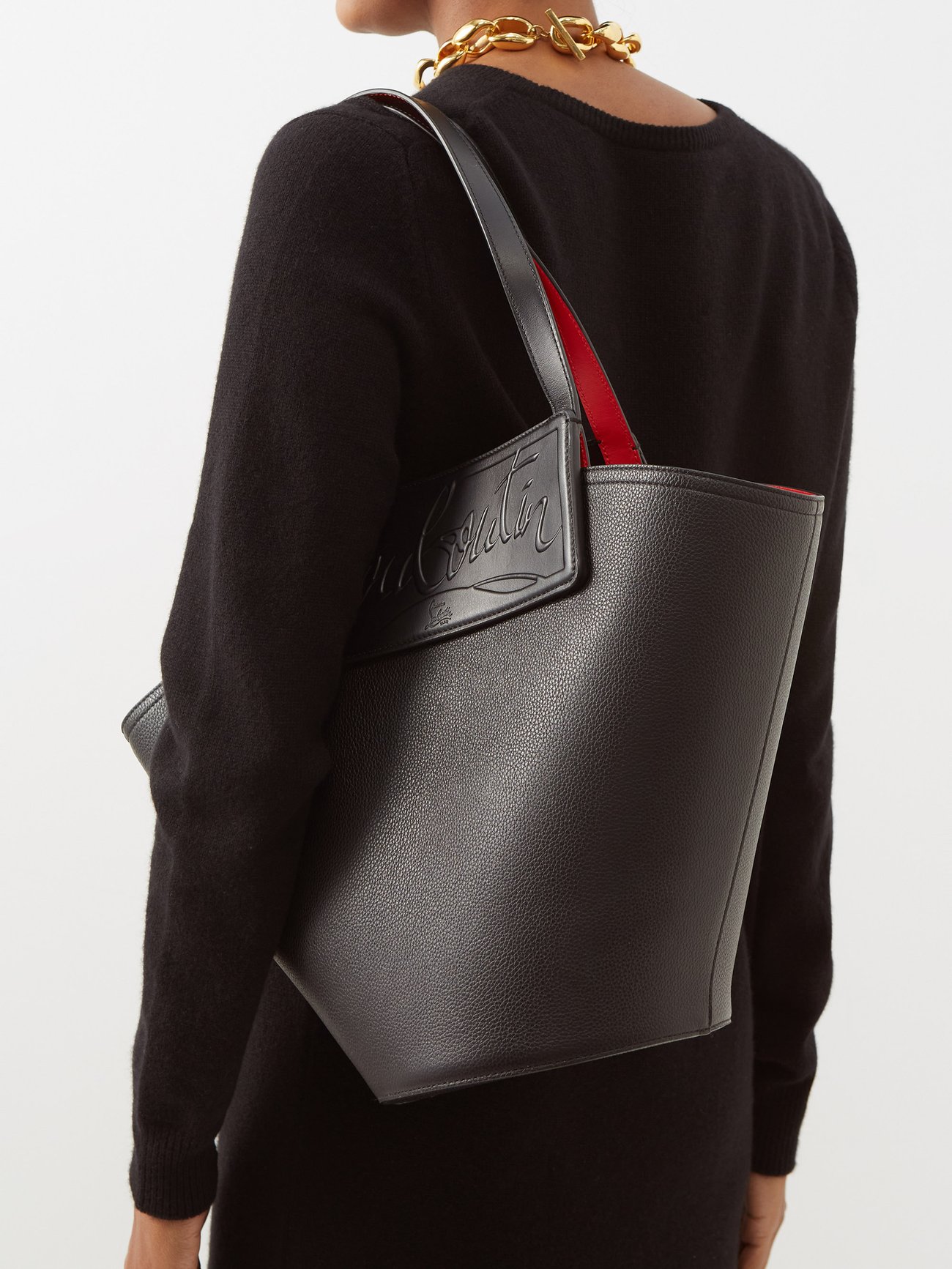 Black Loubishore grained-leather tote bag, Christian Louboutin